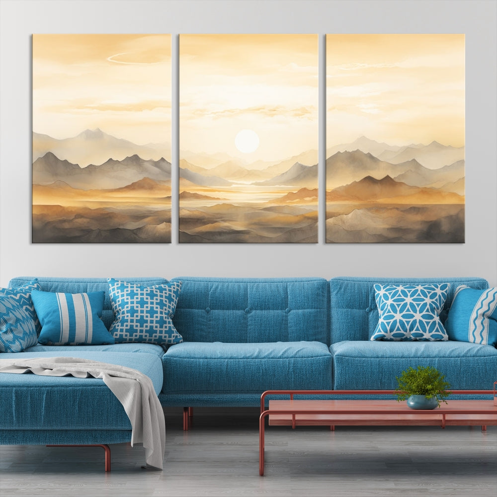 Sunset Painting Set of , Landscape Canvas Print, Large Wall Art, Framed Art Print, Neutral Wall Decor