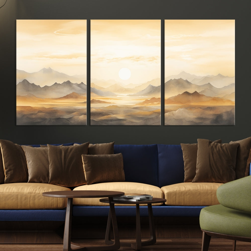 Sunset Painting Set of , Landscape Canvas Print, Large Wall Art, Framed Art Print, Neutral Wall Decor