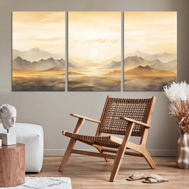 Sunset Painting Set of , Landscape Canvas Print, Large Wall Art, Framed Art Print, Neutral Wall Decor