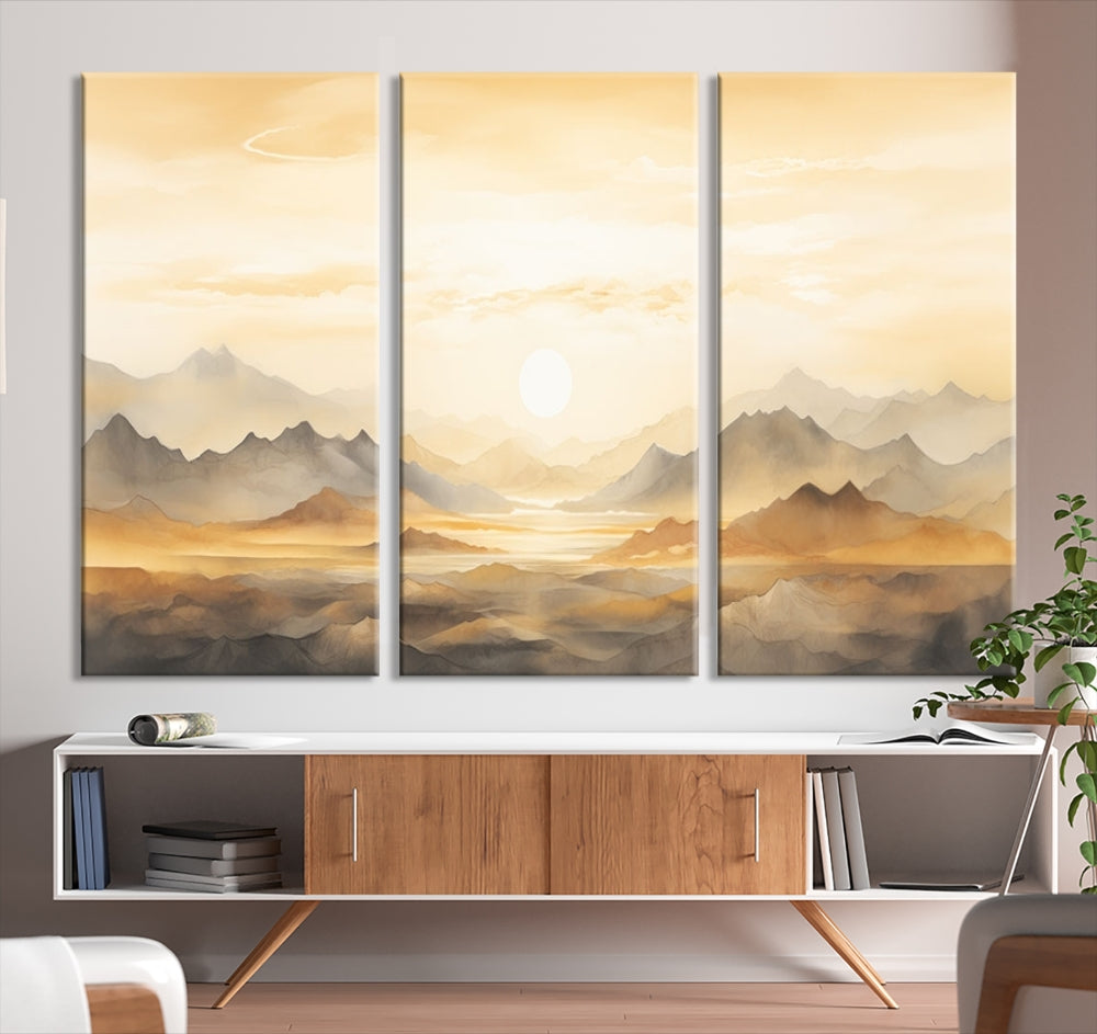 Sunset Painting Set of , Landscape Canvas Print, Large Wall Art, Framed Art Print, Neutral Wall Decor