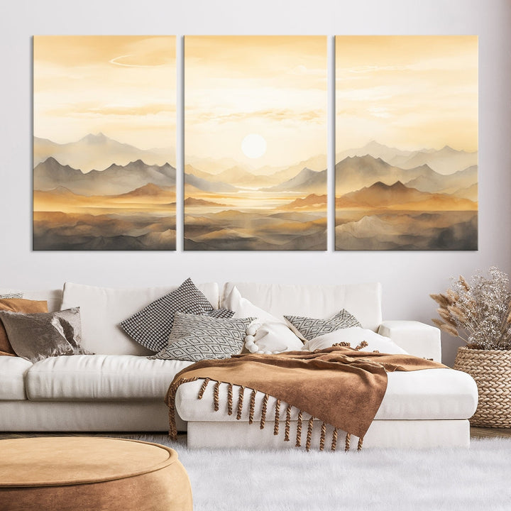 Sunset Painting Set of , Landscape Canvas Print, Large Wall Art, Framed Art Print, Neutral Wall Decor