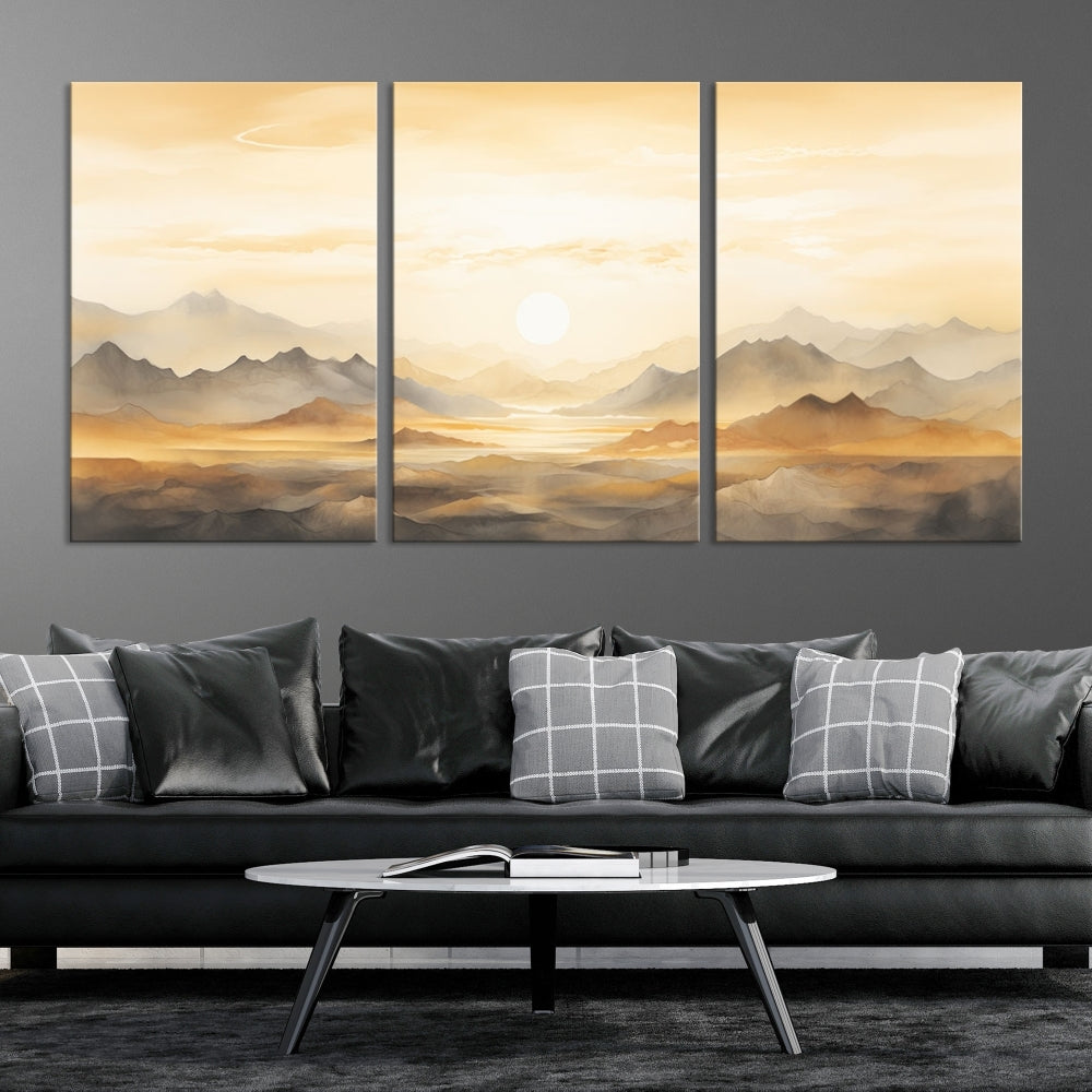 Sunset Painting Set of , Landscape Canvas Print, Large Wall Art, Framed Art Print, Neutral Wall Decor