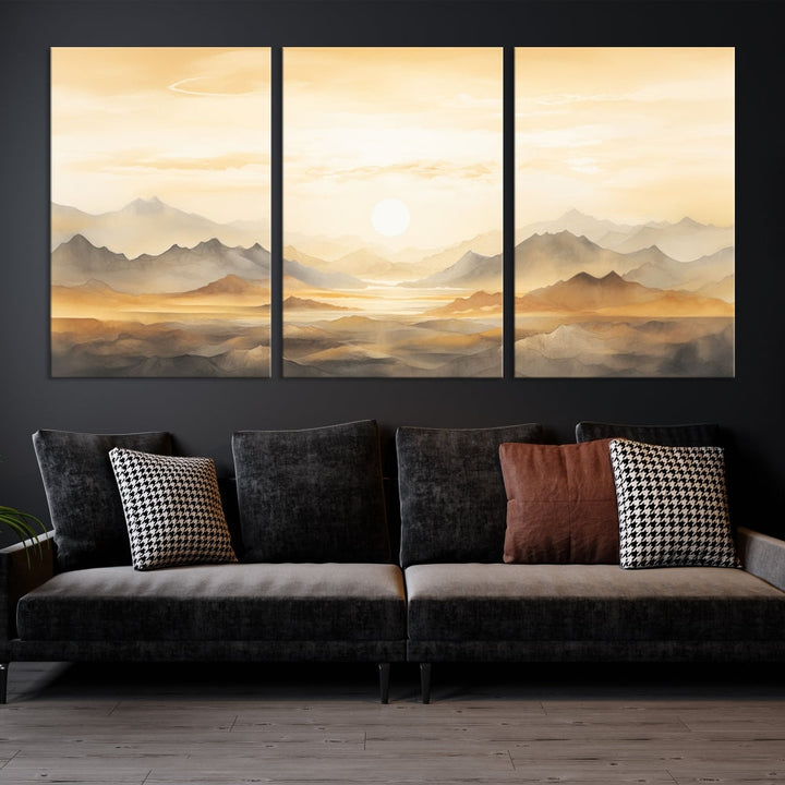 Sunset Painting Set of , Landscape Canvas Print, Large Wall Art, Framed Art Print, Neutral Wall Decor