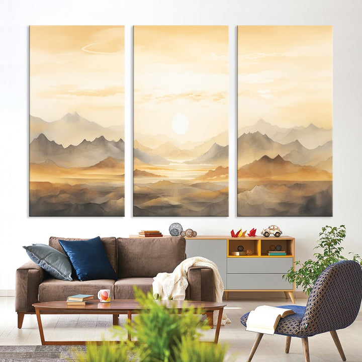 Sunset Painting Set of , Landscape Canvas Print, Large Wall Art, Framed Art Print, Neutral Wall Decor