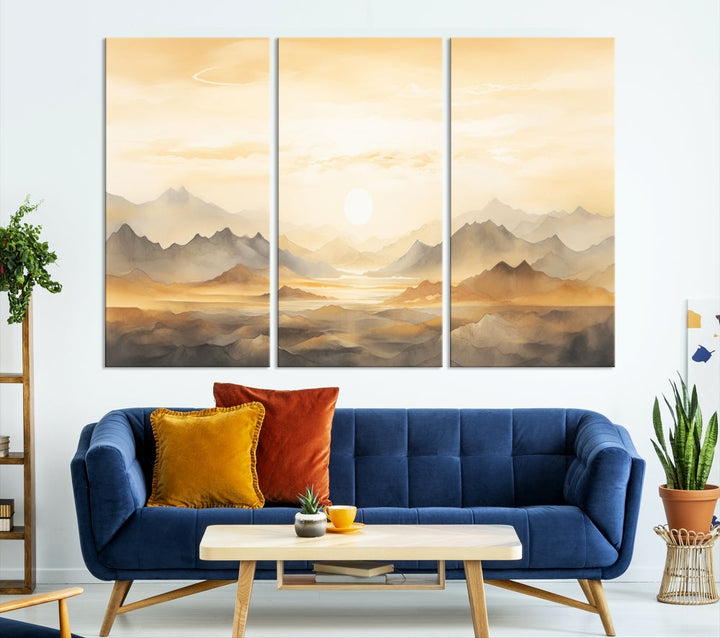 Sunset Painting Set of , Landscape Canvas Print, Large Wall Art, Framed Art Print, Neutral Wall Decor