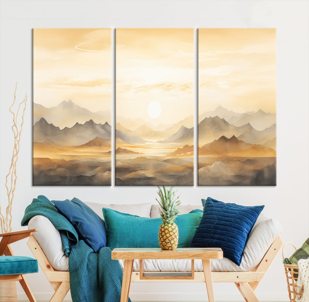 Sunset Painting Set of , Landscape Canvas Print, Large Wall Art, Framed Art Print, Neutral Wall Decor