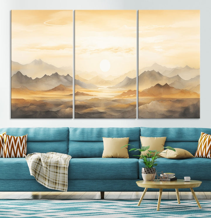 Sunset Painting Set of , Landscape Canvas Print, Large Wall Art, Framed Art Print, Neutral Wall Decor