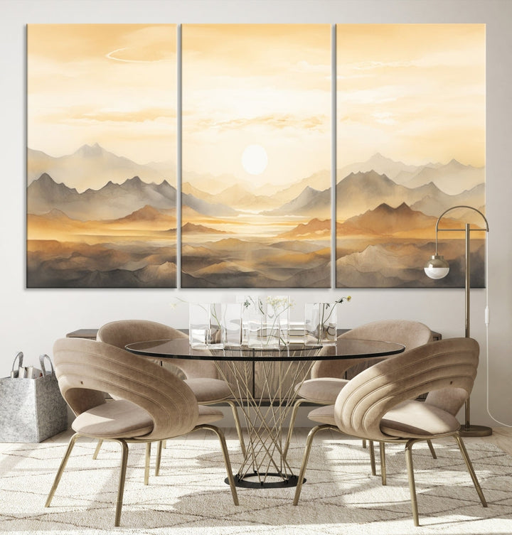 Sunset Painting Set of , Landscape Canvas Print, Large Wall Art, Framed Art Print, Neutral Wall Decor