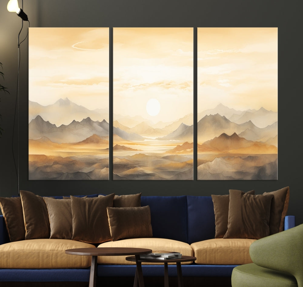 Sunset Painting Set of , Landscape Canvas Print, Large Wall Art, Framed Art Print, Neutral Wall Decor