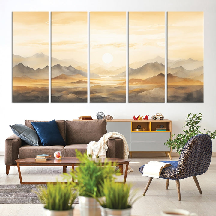 Sunset Painting Set of , Landscape Canvas Print, Large Wall Art, Framed Art Print, Neutral Wall Decor