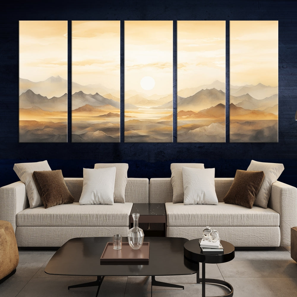 Sunset Painting Set of , Landscape Canvas Print, Large Wall Art, Framed Art Print, Neutral Wall Decor