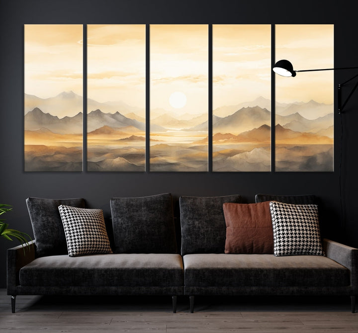 Sunset Painting Set of , Landscape Canvas Print, Large Wall Art, Framed Art Print, Neutral Wall Decor