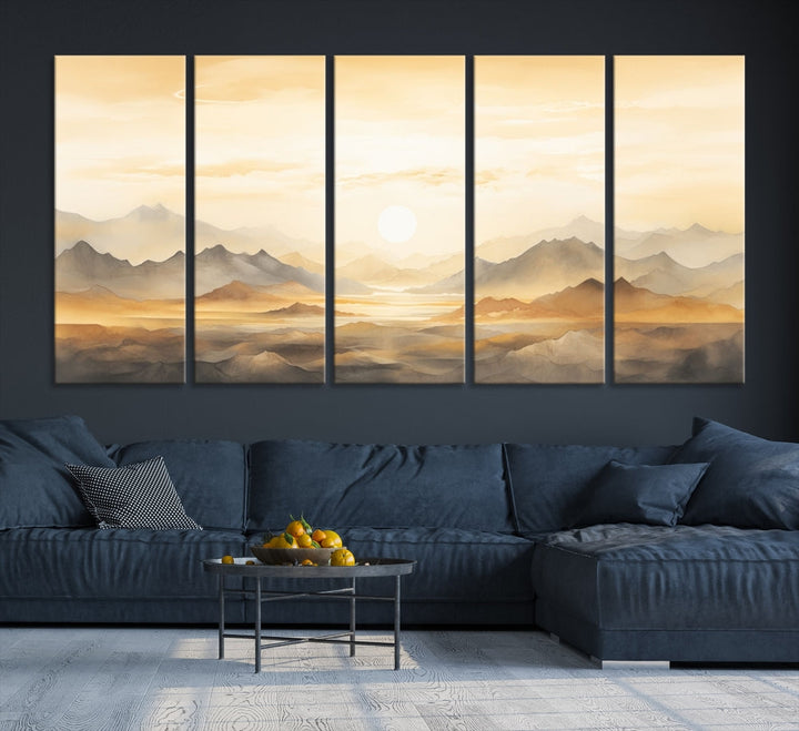 Sunset Painting Set of , Landscape Canvas Print, Large Wall Art, Framed Art Print, Neutral Wall Decor