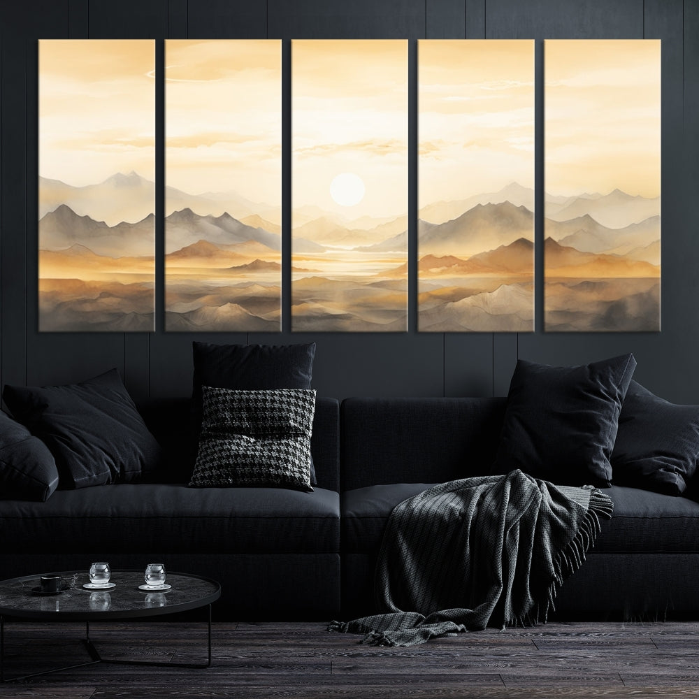 Sunset Painting Set of , Landscape Canvas Print, Large Wall Art, Framed Art Print, Neutral Wall Decor