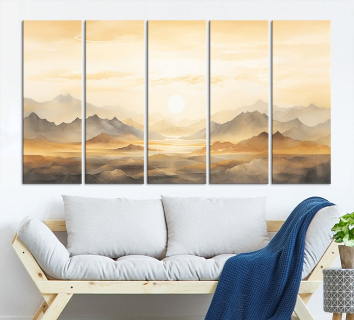 Sunset Painting Set of , Landscape Canvas Print, Large Wall Art, Framed Art Print, Neutral Wall Decor