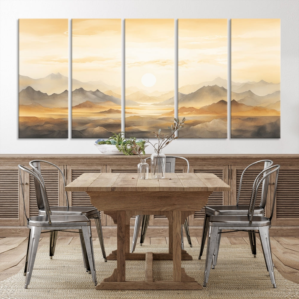 Sunset Painting Set of , Landscape Canvas Print, Large Wall Art, Framed Art Print, Neutral Wall Decor