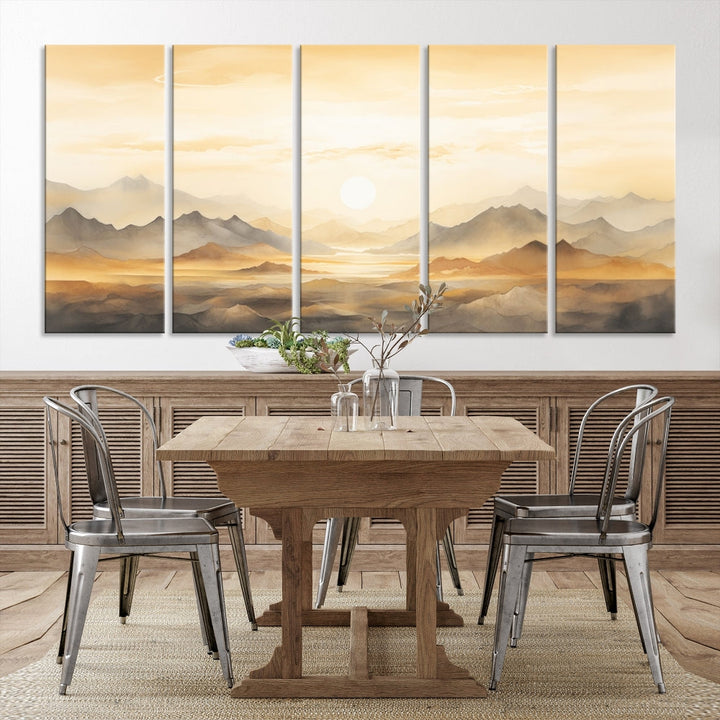 Sunset Painting Set of , Landscape Canvas Print, Large Wall Art, Framed Art Print, Neutral Wall Decor