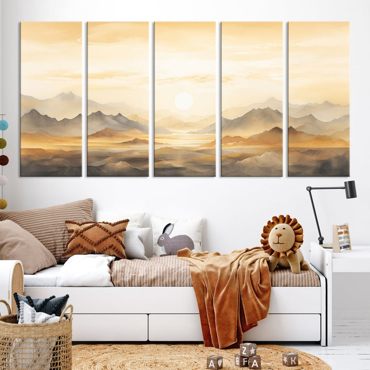 Sunset Painting Set of , Landscape Canvas Print, Large Wall Art, Framed Art Print, Neutral Wall Decor