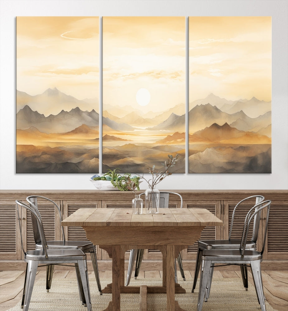 Sunset Painting Set of , Landscape Canvas Print, Large Wall Art, Framed Art Print, Neutral Wall Decor