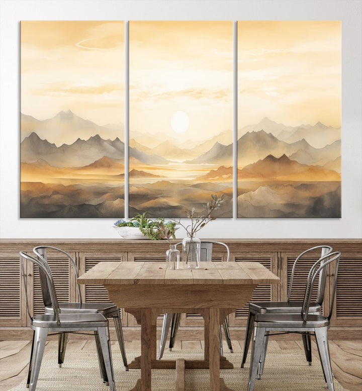 Sunset Painting Set of , Landscape Canvas Print, Large Wall Art, Framed Art Print, Neutral Wall Decor