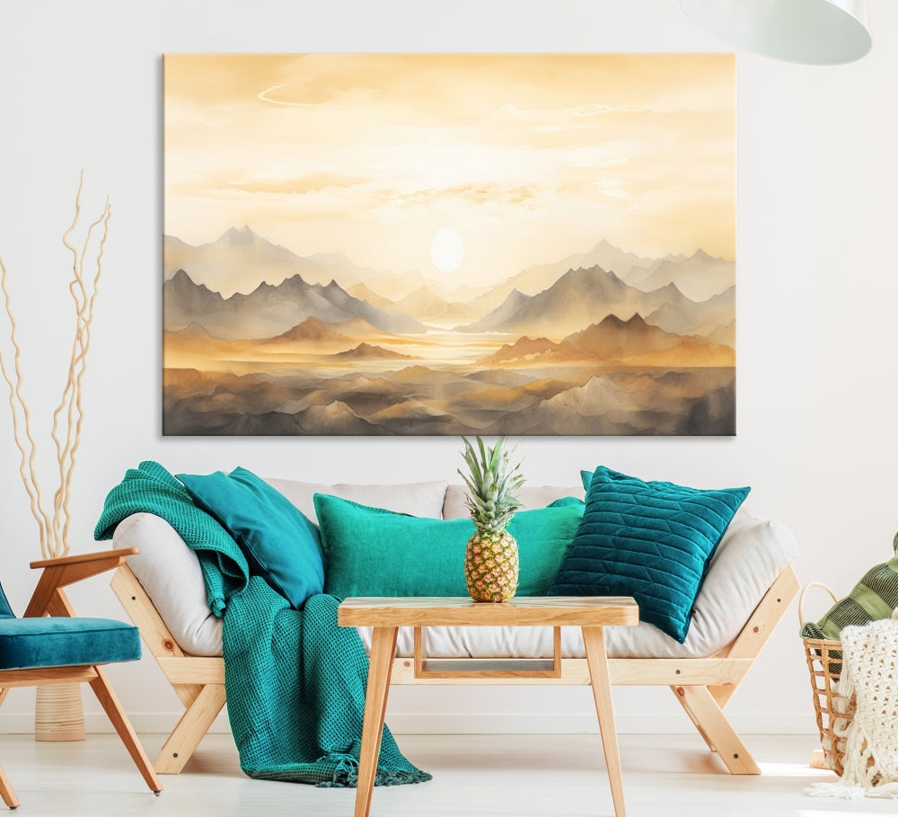 Sunset Painting Set of , Landscape Canvas Print, Large Wall Art, Framed Art Print, Neutral Wall Decor