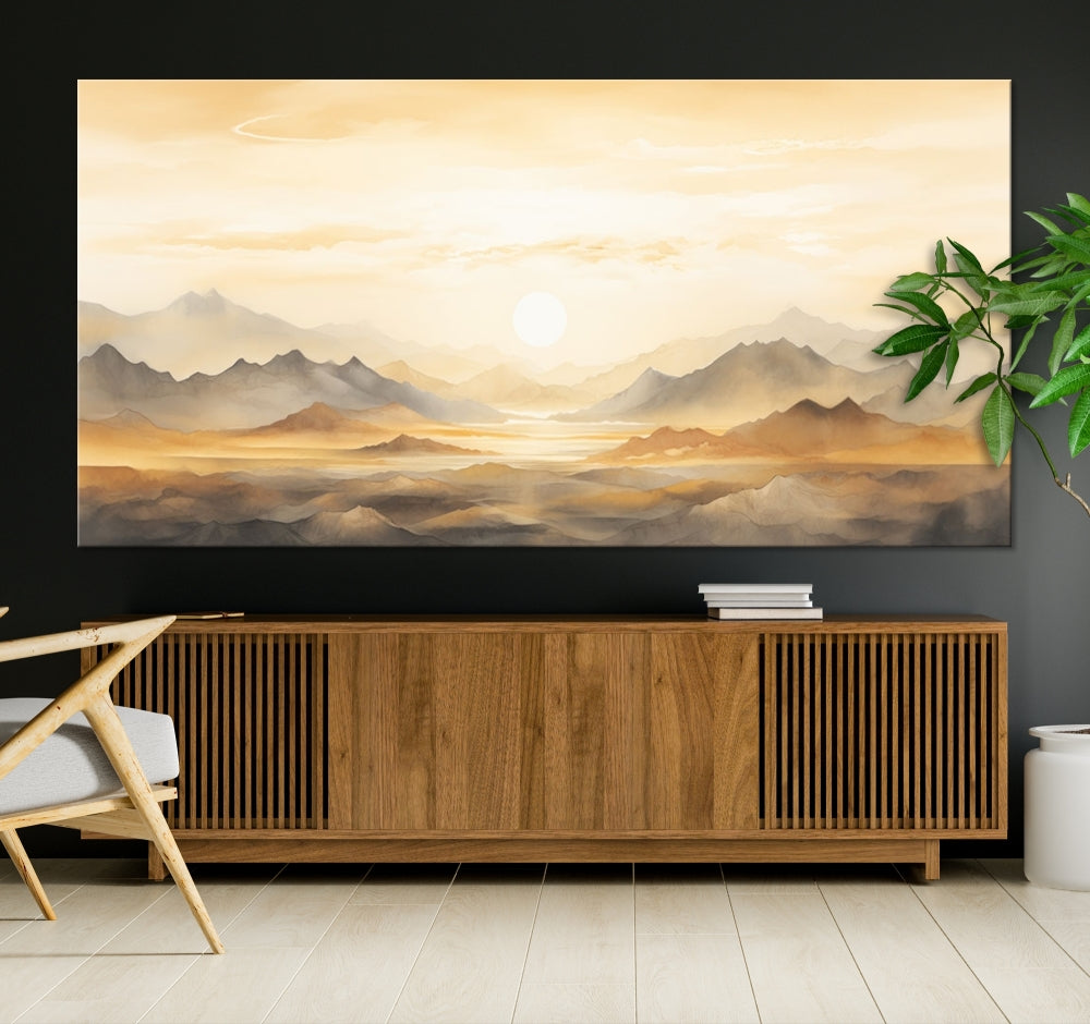 Sunset Painting Set of , Landscape Canvas Print, Large Wall Art, Framed Art Print, Neutral Wall Decor