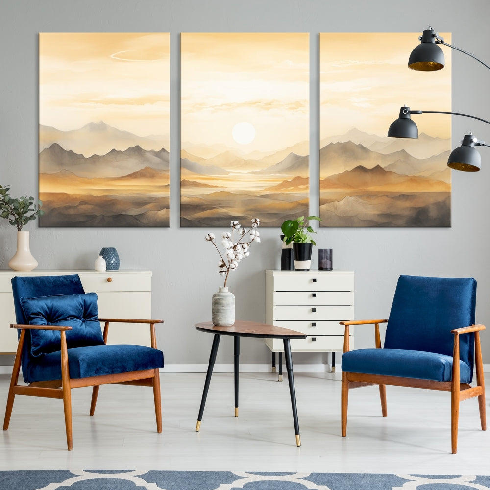 Sunset Painting Set of , Landscape Canvas Print, Large Wall Art, Framed Art Print, Neutral Wall Decor