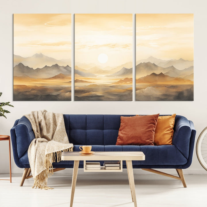 Sunset Painting Set of , Landscape Canvas Print, Large Wall Art, Framed Art Print, Neutral Wall Decor