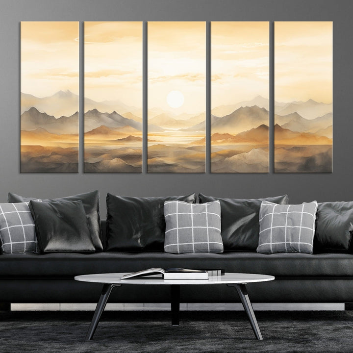 Sunset Painting Set of , Landscape Canvas Print, Large Wall Art, Framed Art Print, Neutral Wall Decor