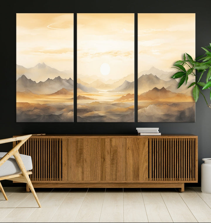 Sunset Painting Set of , Landscape Canvas Print, Large Wall Art, Framed Art Print, Neutral Wall Decor