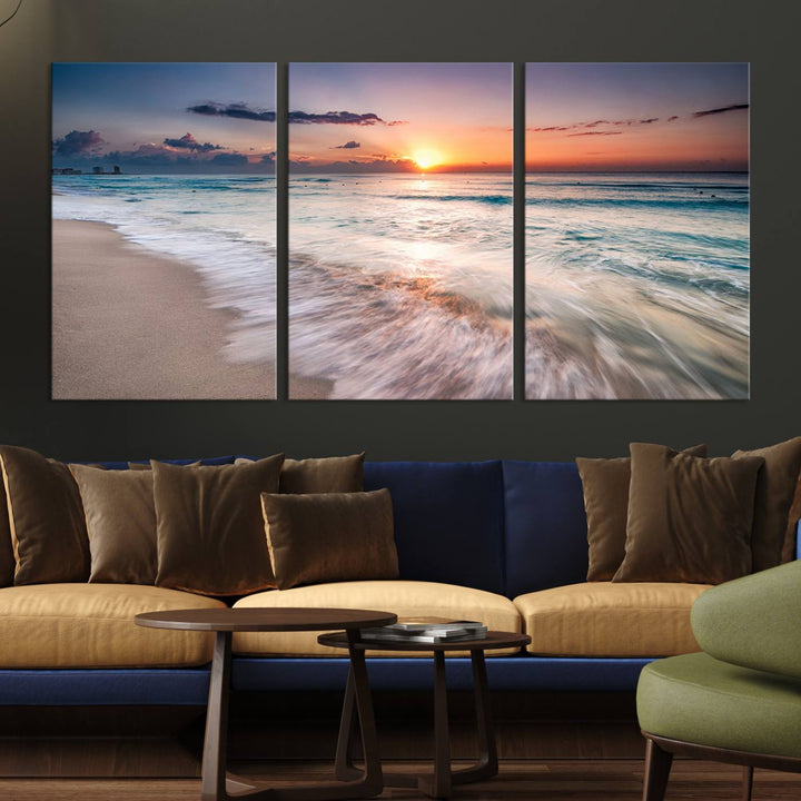 Sunset Wave and Bubble on the Beach Sunset Wall Art Canvas Print