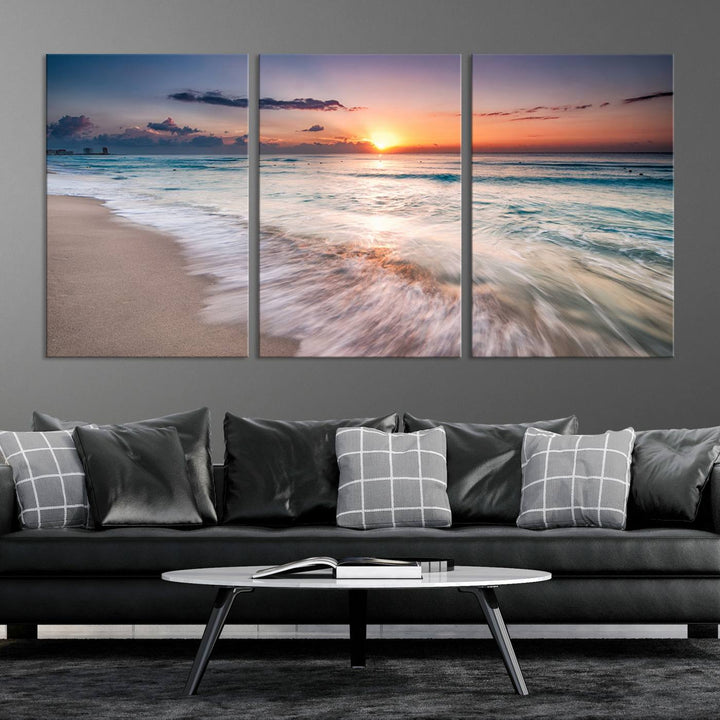 Sunset Wave and Bubble on the Beach Sunset Wall Art Canvas Print