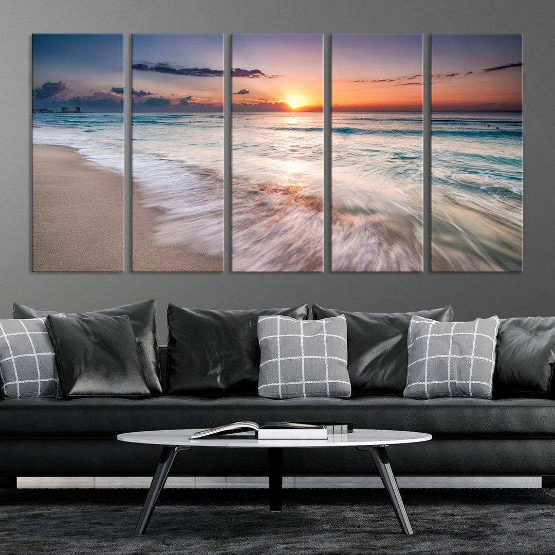 Sunset Wave and Bubble on the Beach Sunset Wall Art Canvas Print