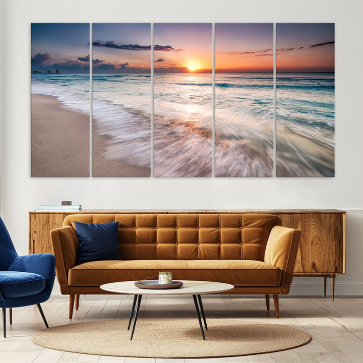 Sunset Wave and Bubble on the Beach Sunset Wall Art Canvas Print