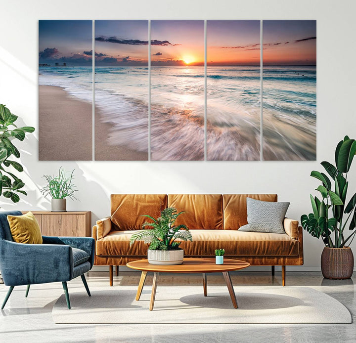 Sunset Wave and Bubble on the Beach Sunset Wall Art Canvas Print