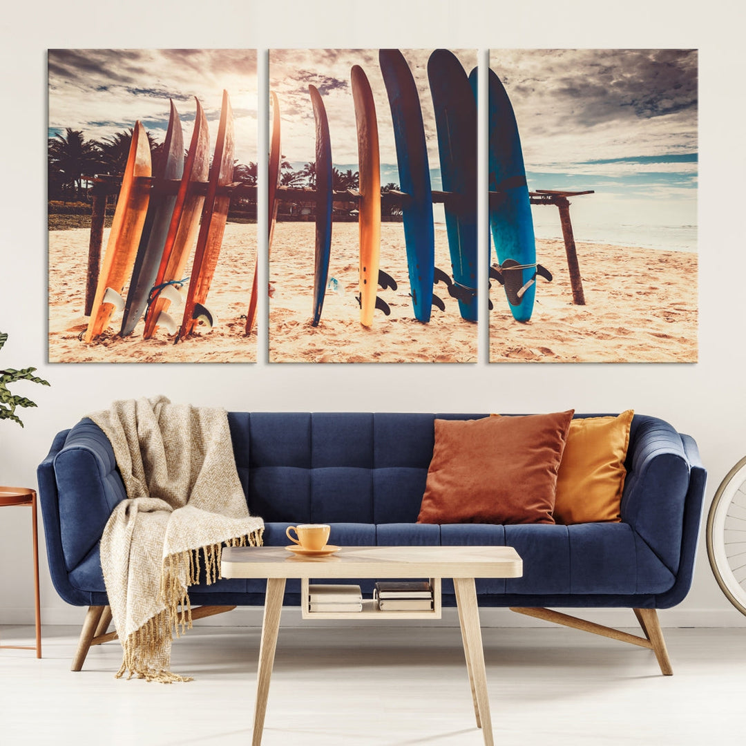 Surfing Boards and Sunset Canvas Wall Art Print Inspirational Sports Art Print