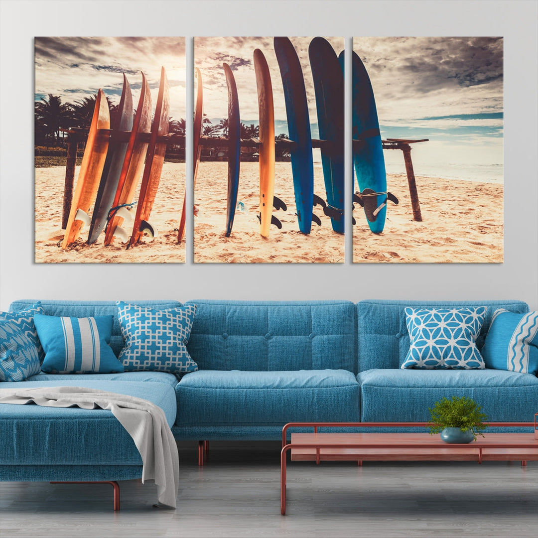 Surfing Boards and Sunset Canvas Wall Art Print Inspirational Sports Art Print