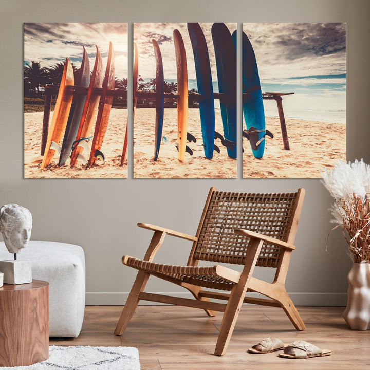 Surfing Boards and Sunset Canvas Wall Art Print Inspirational Sports Art Print