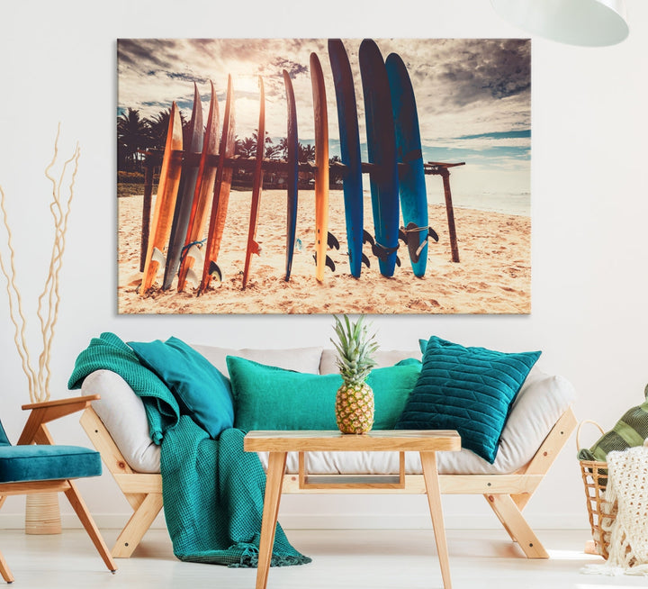 Surfing Boards and Sunset Canvas Wall Art Print Inspirational Sports Art Print