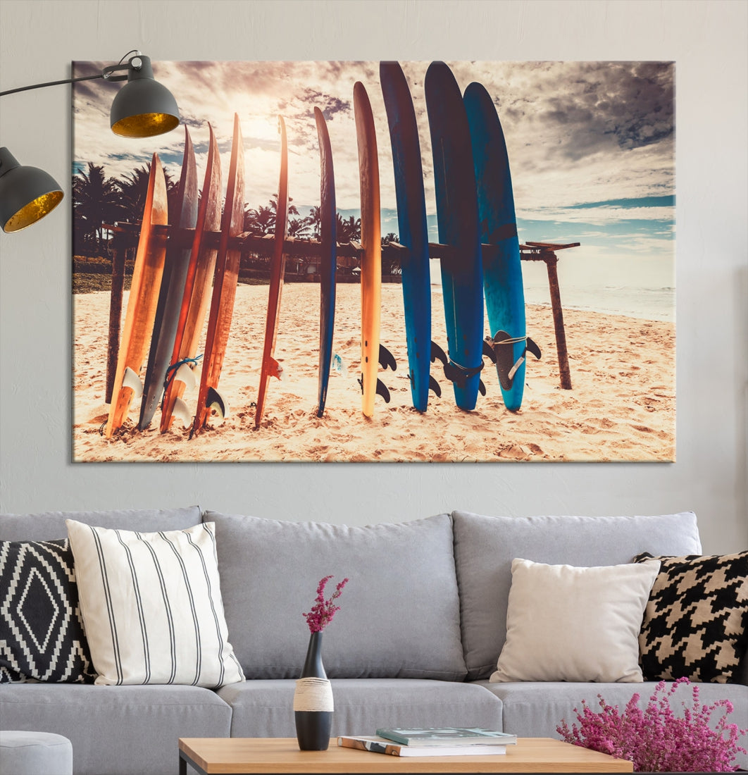 Surfing Boards and Sunset Canvas Wall Art Print Inspirational Sports Art Print