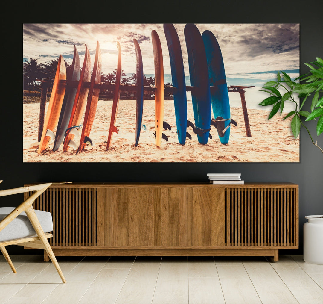 Surfing Boards and Sunset Canvas Wall Art Print Inspirational Sports Art Print