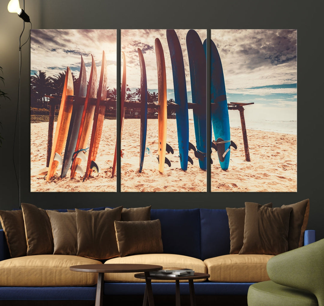 Surfing Boards and Sunset Canvas Wall Art Print Inspirational Sports Art Print