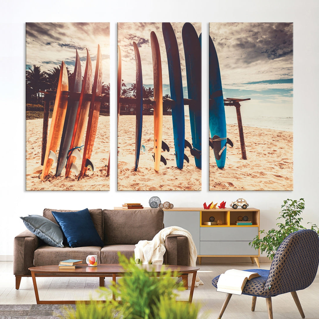 Surfing Boards and Sunset Canvas Wall Art Print Inspirational Sports Art Print