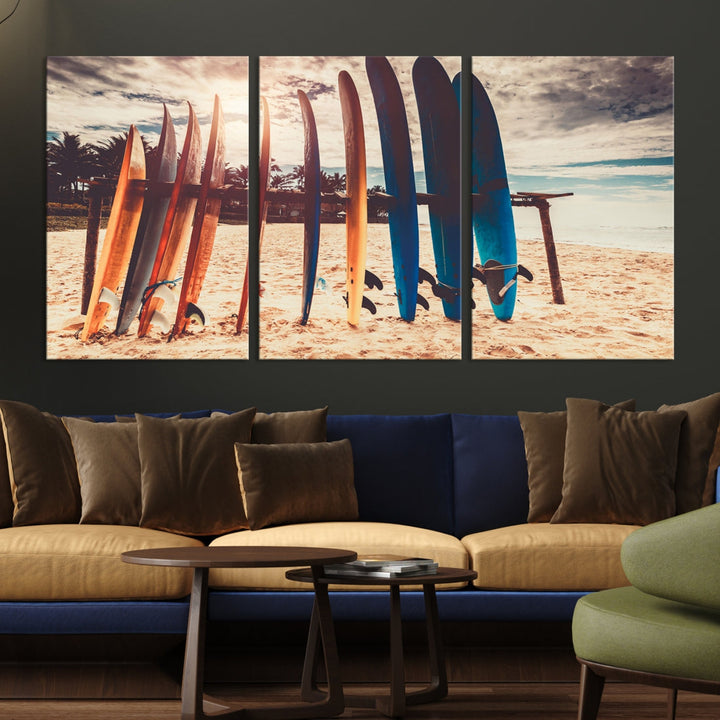 Surfing Boards and Sunset Canvas Wall Art Print Inspirational Sports Art Print