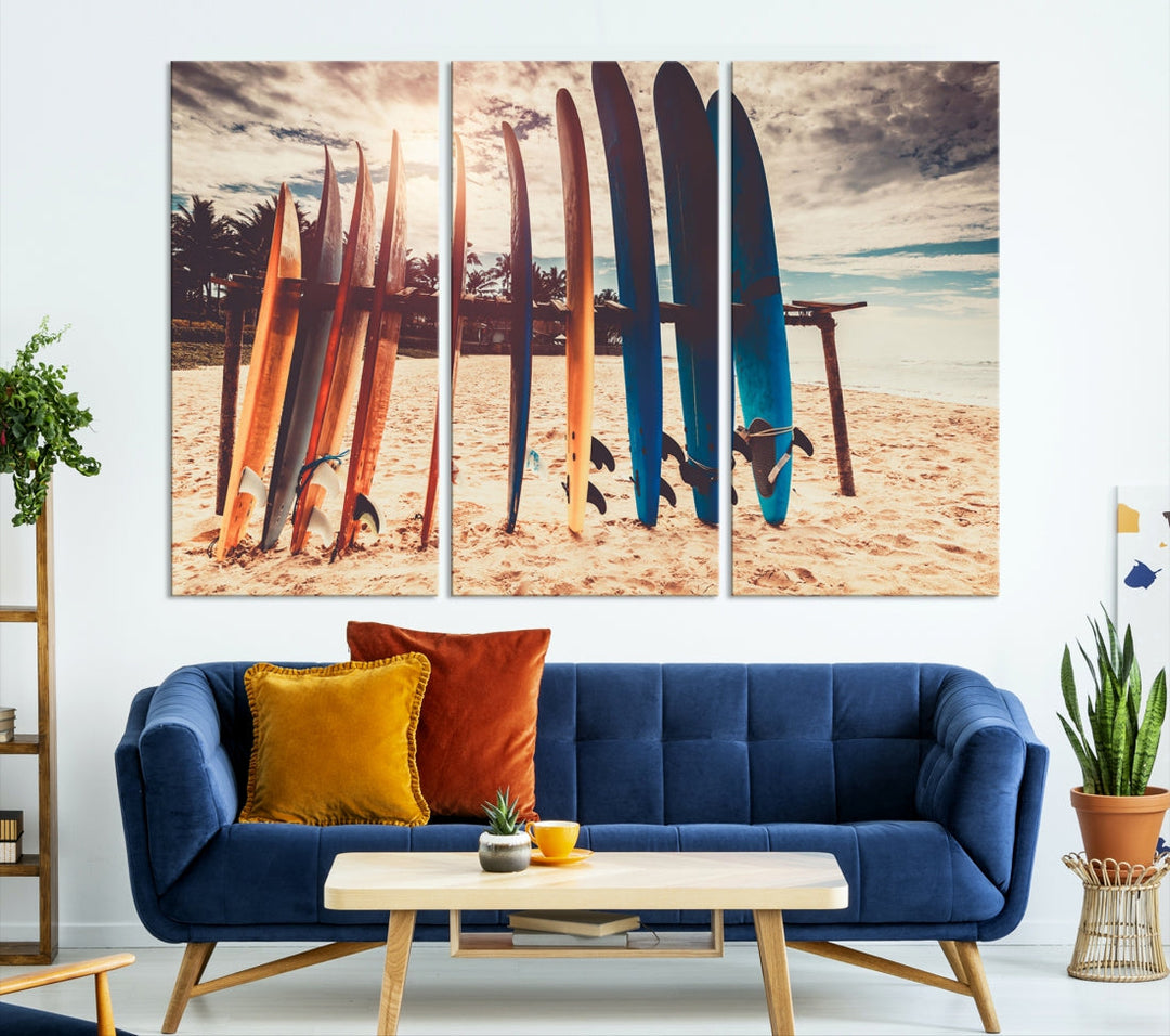 Surfing Boards and Sunset Canvas Wall Art Print Inspirational Sports Art Print