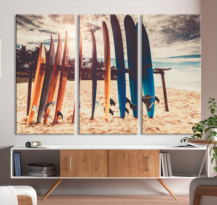 Surfing Boards and Sunset Canvas Wall Art Print Inspirational Sports Art Print