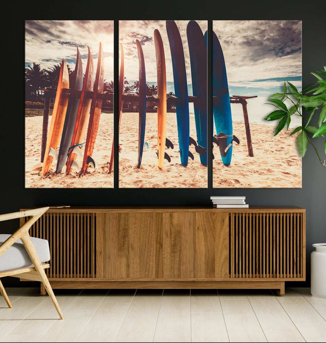 Surfing Boards and Sunset Canvas Wall Art Print Inspirational Sports Art Print