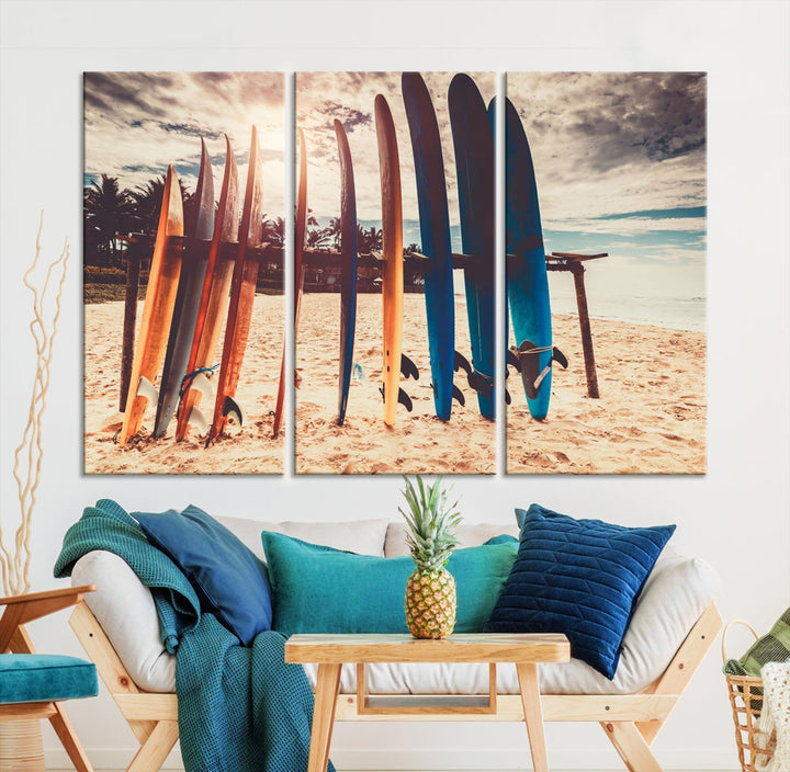 Surfing Boards and Sunset Canvas Wall Art Print Inspirational Sports Art Print