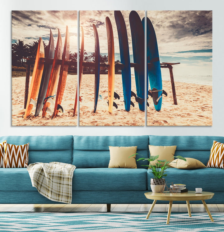 Surfing Boards and Sunset Canvas Wall Art Print Inspirational Sports Art Print