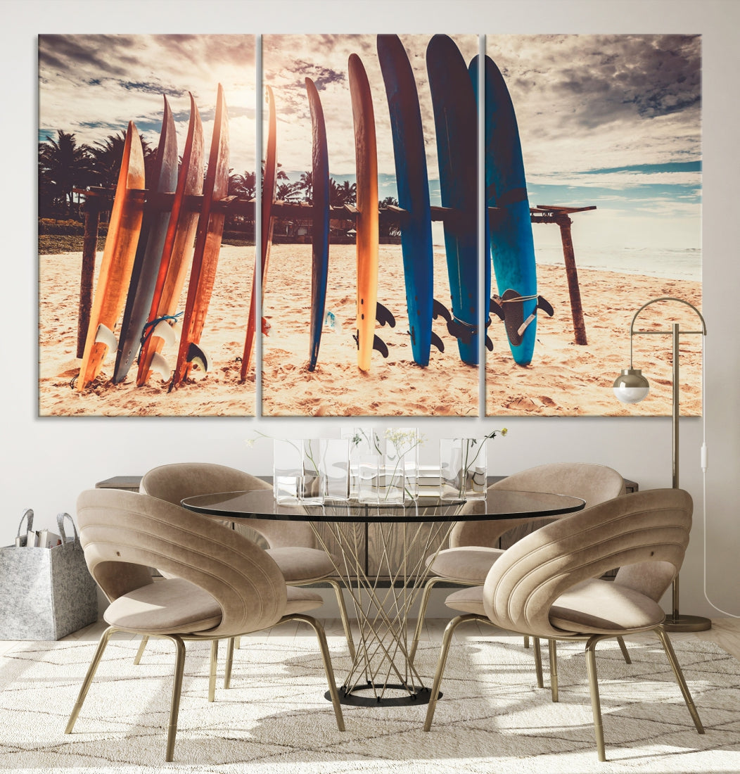 Surfing Boards and Sunset Canvas Wall Art Print Inspirational Sports Art Print